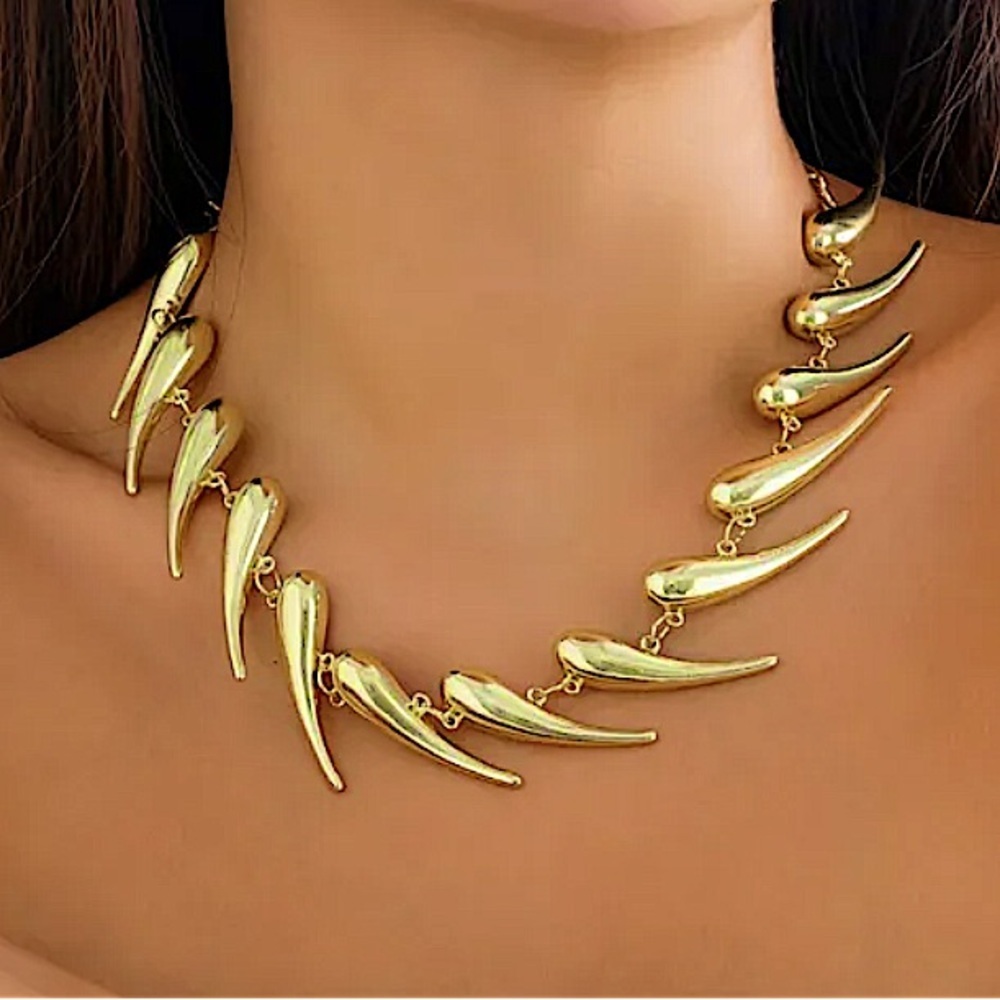 Stainless Steel Gold Spiked Statement Choker Necklace
